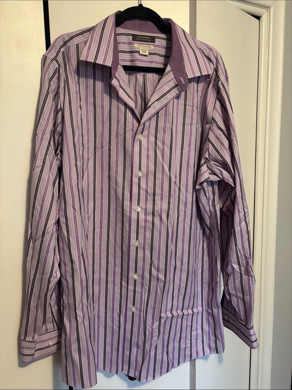 Denver Hayes Purple and White Striped Dress Shirt